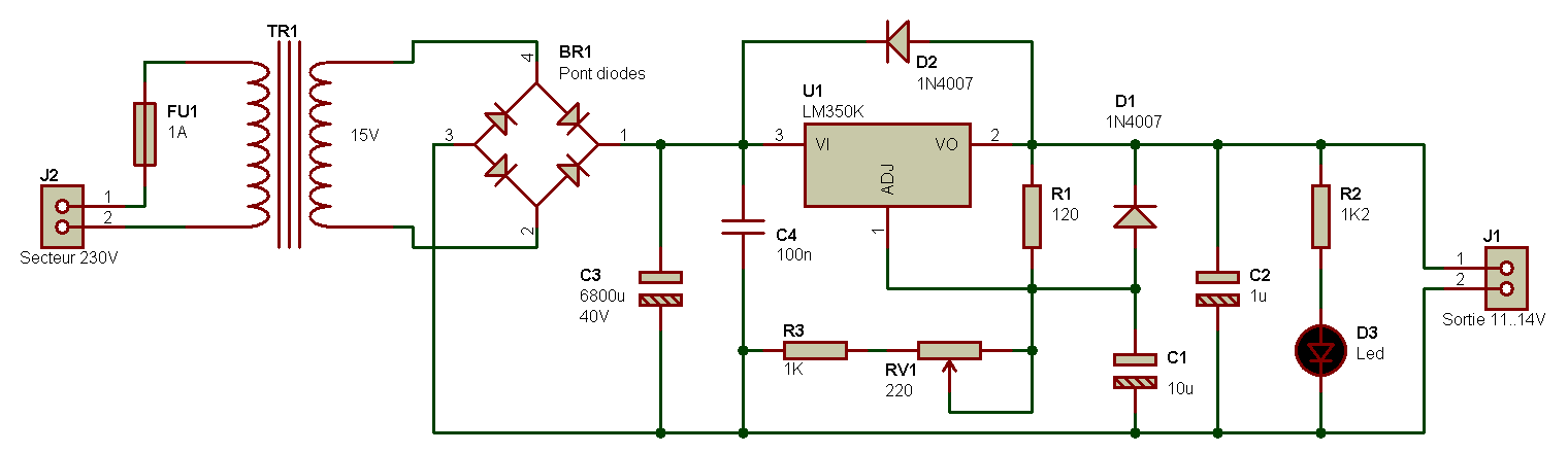 Electronique - Réalisations - Alimentation réglable 11V à 14V