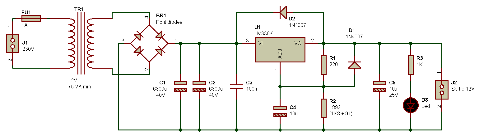 Alimentation2 à 9V – 0,5 A - Montage électronique Alimentation - Schéma