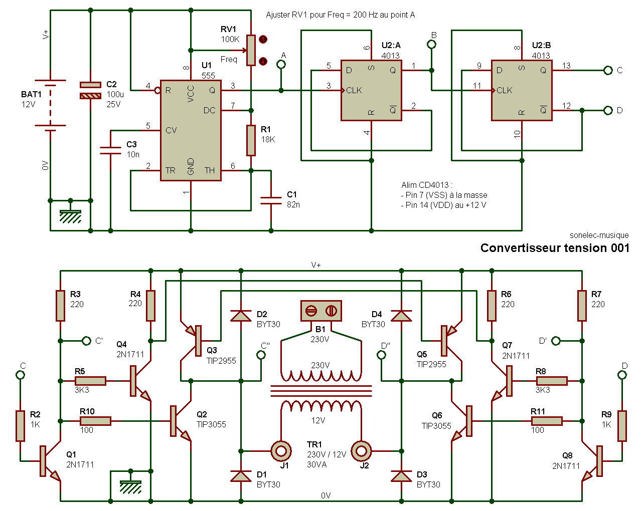 Schéma branchement convertisseur 12v 220v - Plan de montage