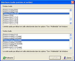 Selection Entrees / Sorties audio
